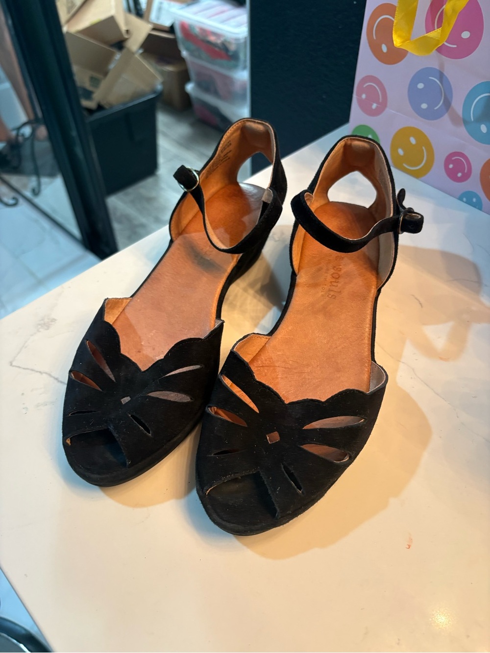 Women’s Black Ankle-Strap Cutout Sandals wedges pinup rockabilly style
